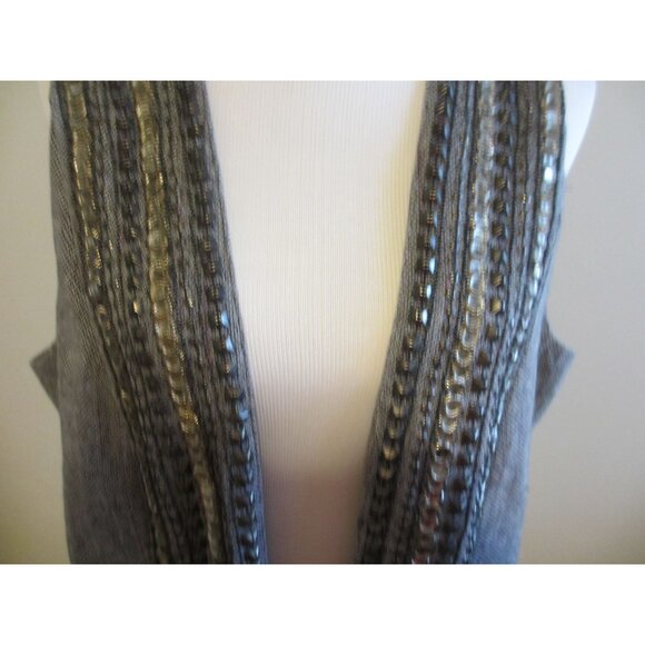 Chicos Travelers Gray Beaded Embellished Open Front Vest Size 1 Polyester Blend - Picture 6 of 11